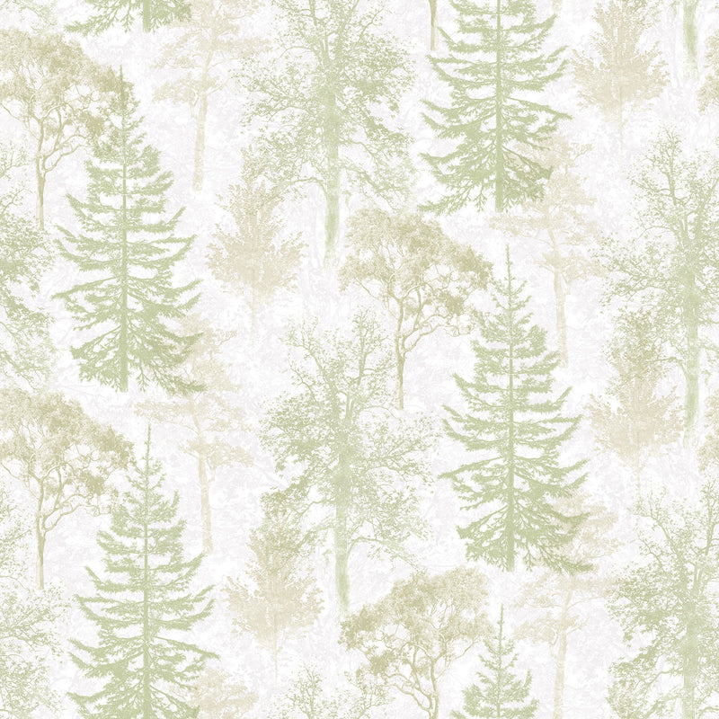 media image for sample trees wallpaper in green beige mica from the evergreen collection by galerie wallcoverings 1 256
