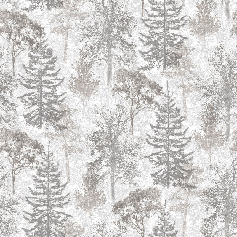 media image for Trees Wallpaper in Grey/Mica from the Evergreen Collection by Galerie Wallcoverings 269