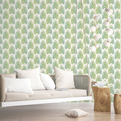 product image for Leaf Stripe Wallpaper in Green/Turquoise from the Evergreen Collection by Galerie Wallcoverings 98