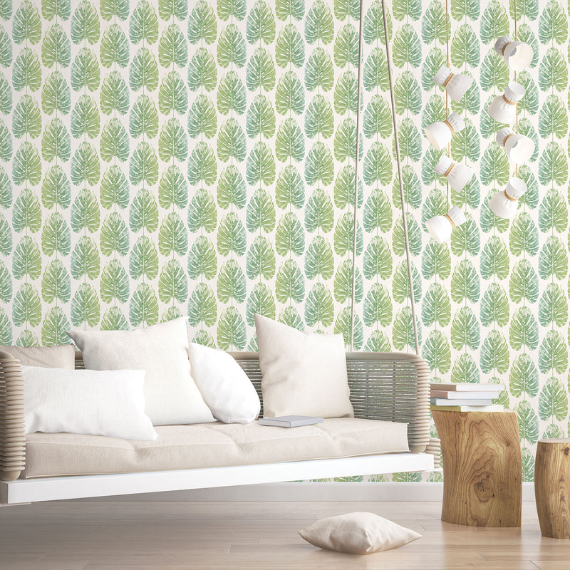 media image for Leaf Stripe Wallpaper in Green/Turquoise from the Evergreen Collection by Galerie Wallcoverings 299