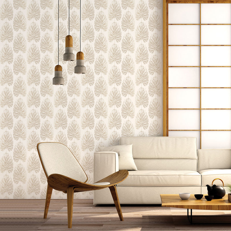 media image for Leaf Stripe Wallpaper in Beige from the Evergreen Collection by Galerie Wallcoverings 229