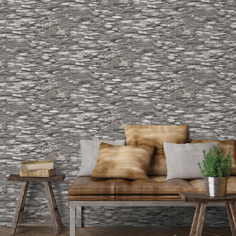 media image for Rock Wall Wallpaper in Grey from the Evergreen Collection by Galerie Wallcoverings 236