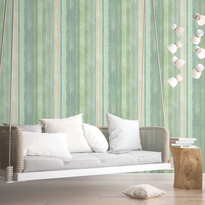 product image for Waterfall Stripe Wallpaper in Green/Turquoise from the Evergreen Collection by Galerie Wallcoverings 32