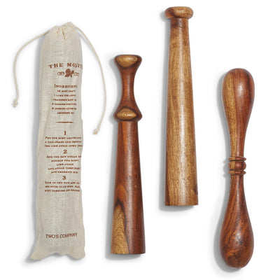 product image of the old fashioned wooden muddler in various designs design by twos company 1 594