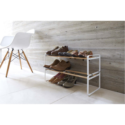 product image for Plain Low-Profile Shoe Rack - Wood and Steel by Yamazaki 84