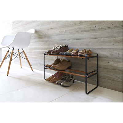 product image for Plain Low-Profile Shoe Rack - Wood and Steel by Yamazaki 40