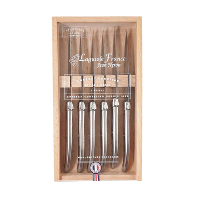 product image for laguiole stainless steel knives in wooden box with acrylic lid set of 6 1 93