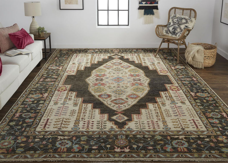 media image for Bashyr Hand Knotted Brown and Yellow Rug by BD Fine Roomscene Image 1 216