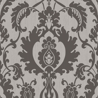 product image of Beaded Damask Wallpaper in Silver/Charcoal 555