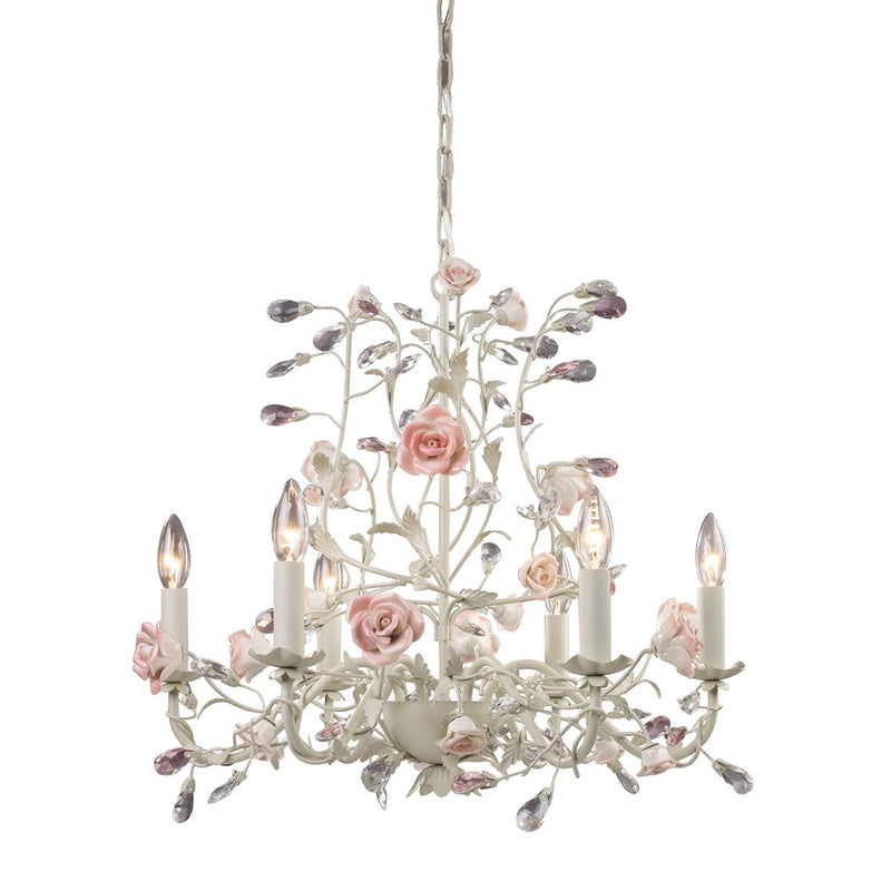 media image for Heritage 6-Light Chandelier in Cream with Porcelain Roses and Crystal by BD Fine Lighting 293