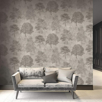 product image for Tree Motif Textured Wallpaper in Warm Brown 76