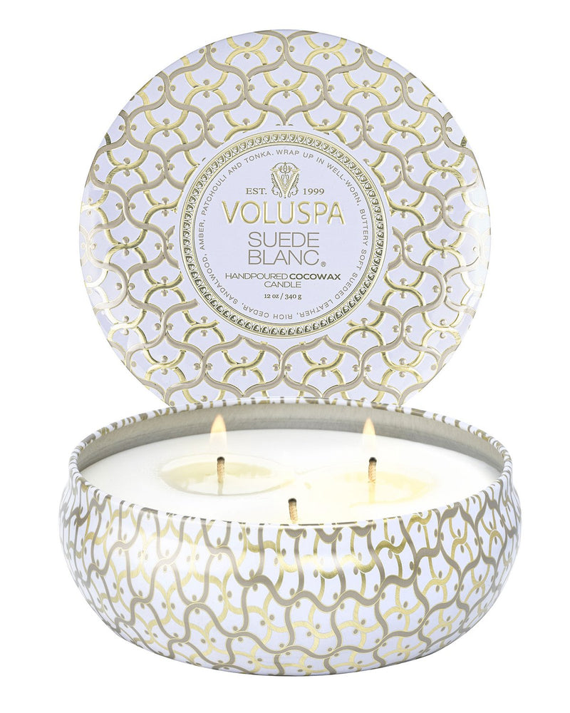 media image for Suede Blanc 3 Wick Tin Candle 238