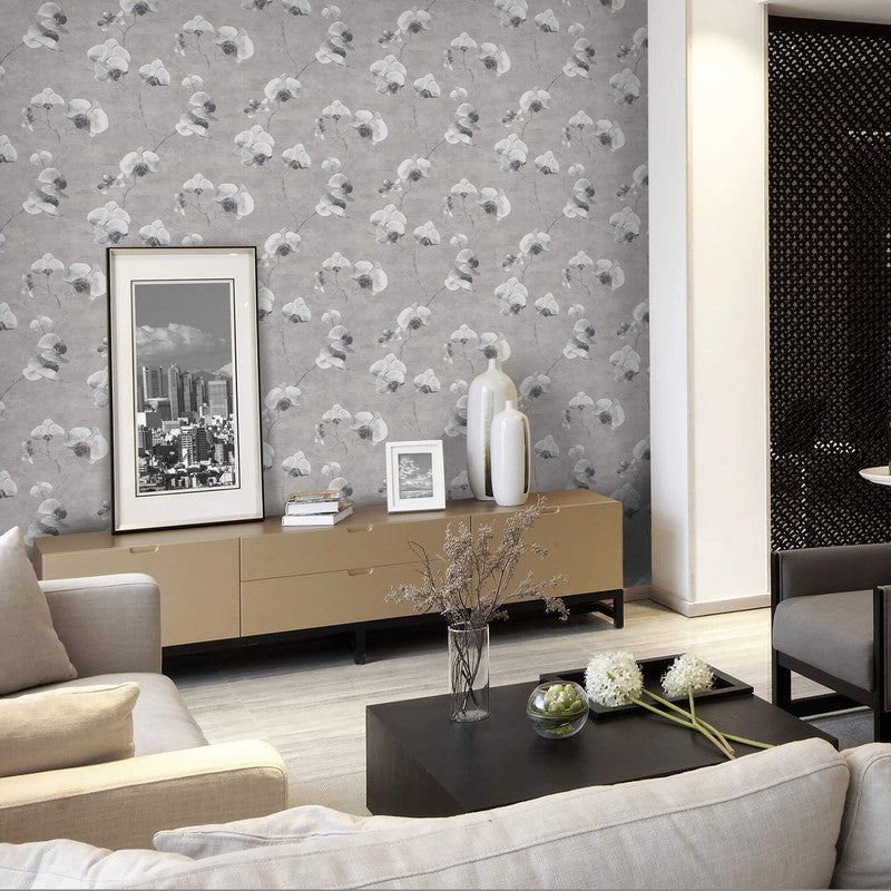 media image for Orchid Flowers Beaded Wallpaper in Grey 220
