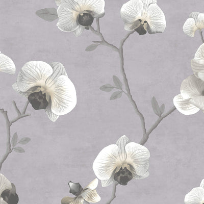 product image of Orchid Flowers Beaded Wallpaper in Grey 558