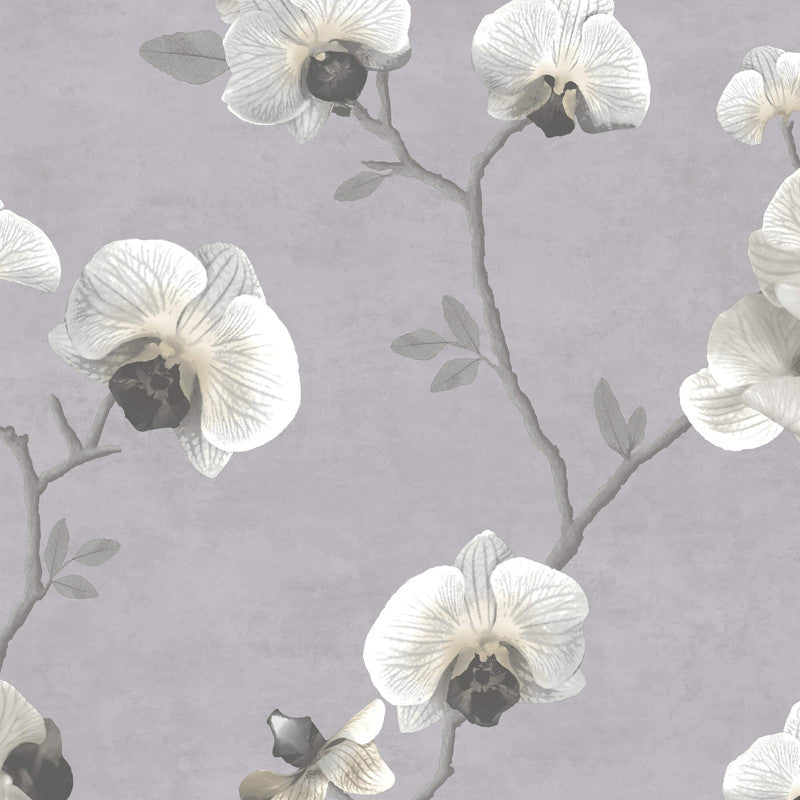 media image for Orchid Flowers Beaded Wallpaper in Grey 277