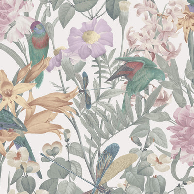 product image of Floral Foliage & Dragonflies Wallpaper in Sage Green 583