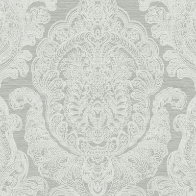 product image of Damask Pearlized & Striae Wallpaper in Silver/Grey 540