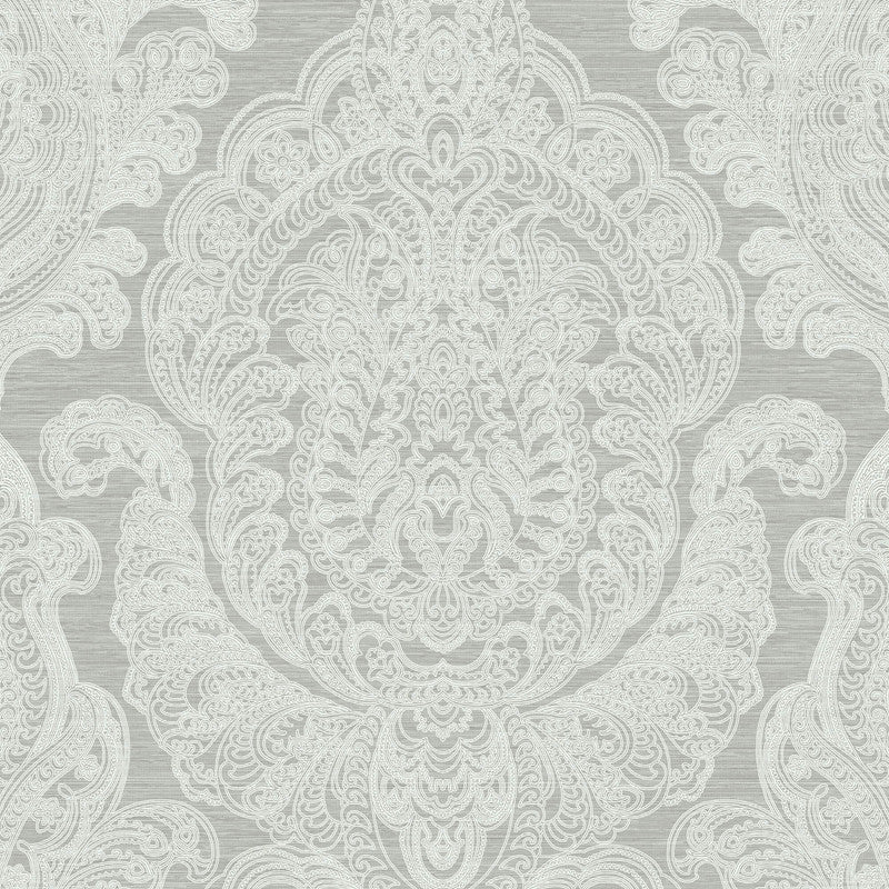 media image for Damask Pearlized & Striae Wallpaper in Silver/Grey 265