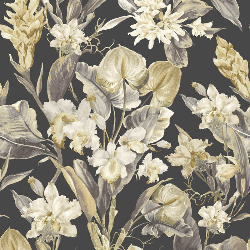 media image for Floral Foliage Traditional Wallpaper in White/Bronze 297