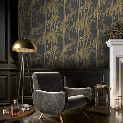 product image for Foliage Silhouette Wallpaper in Black/Gold 10