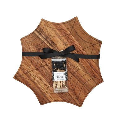 product image of Spiderweb Wooden Charcuterie Serving Board with Spider Picks 555