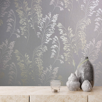product image for Feather Shrub Wallpaper in Soft Grey/Gold from the Olio Collection 40