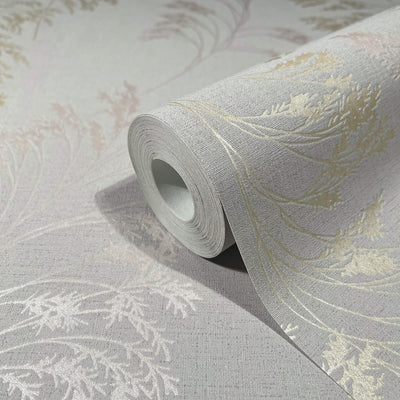 product image for Feather Shrub Wallpaper in Soft Grey/Gold from the Olio Collection 16