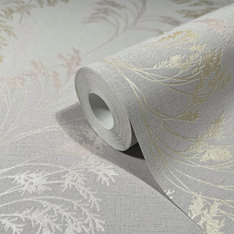 media image for Feather Shrub Wallpaper in Soft Grey/Gold from the Olio Collection 272