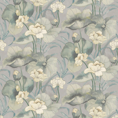 product image of Watercolor Waterlilies Wallpaper in Green/Blue 550