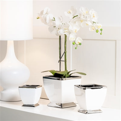 product image for talia silver trim 4 5 x 4 5 ceramic pedestal pot vase design by torre tagus 3 4