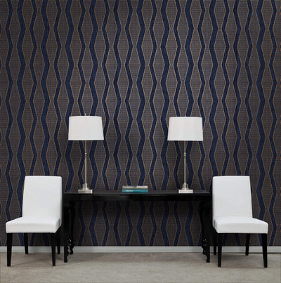 product image for Crepe-Effect Art Deco Wallpaper in Copper/Blue 87