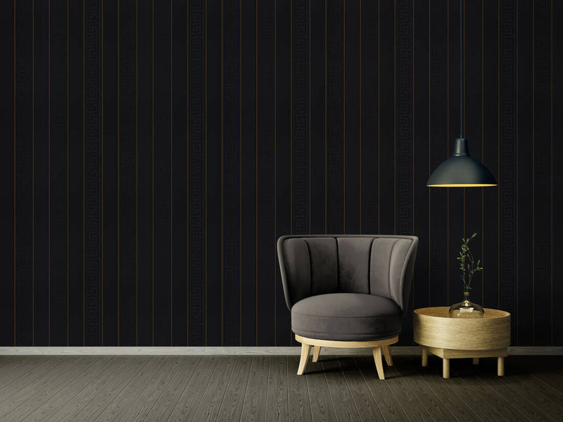 media image for Geometric Stripes Textured Wallpaper in Black/Gold from the Versace V Collection 274