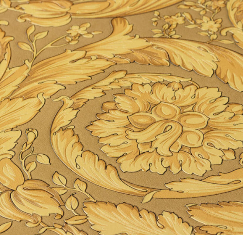 media image for Floral Swirl Textured Wallpaper in Gold from the Versace IV Collection 291