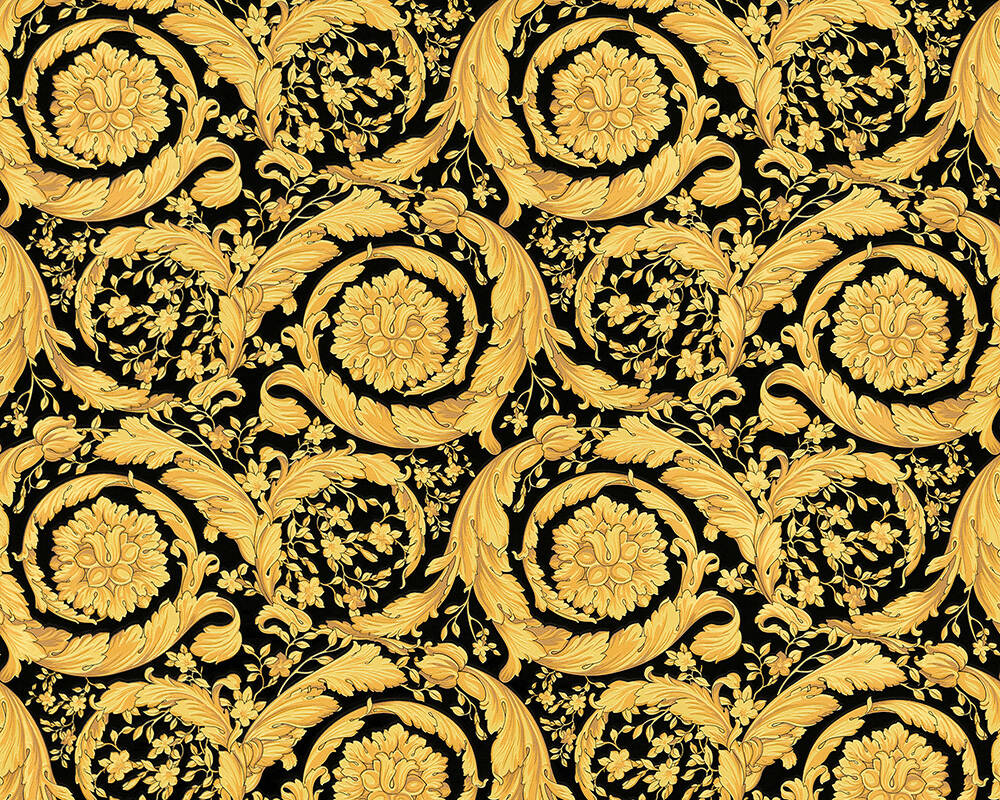 Shop Floral Swirl Textured Wallpaper in Black/Gold from the Versace IV