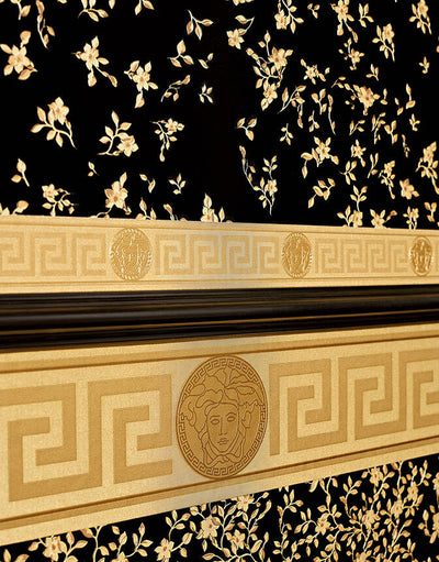 product image for Floral Petite Textured Wallpaper in Black/Gold from the Versace IV Collection 58