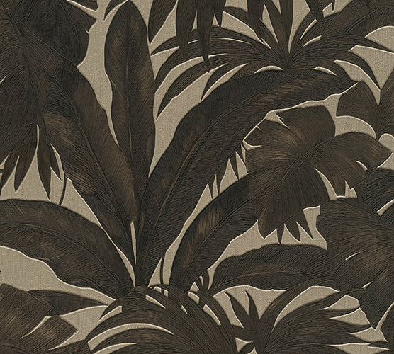 media image for Jungle Palm Leaves Textured Wallpaper in Brown/Cream by Versace Home 288