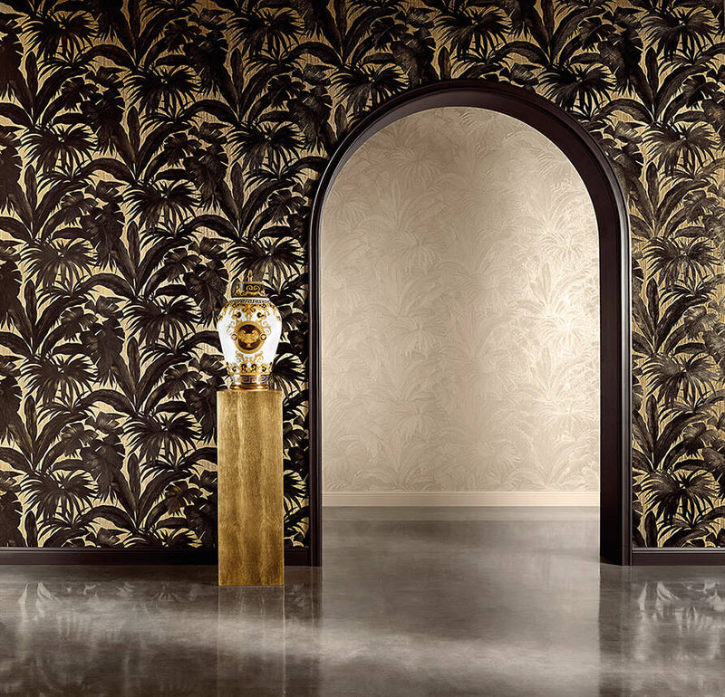 media image for Jungle Palm Leaves Textured Wallpaper in Brown/Cream from the Versace V Collection 262