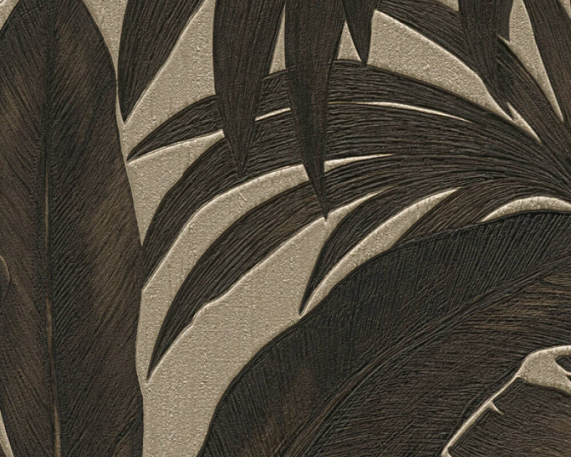 media image for Jungle Palm Leaves Textured Wallpaper in Brown/Cream from the Versace V Collection 26