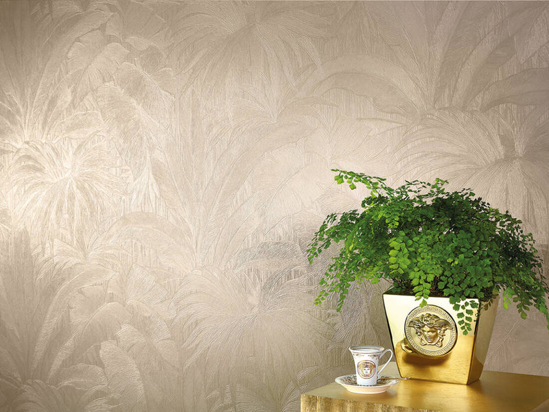 media image for Jungle Palm Leaves Textured Wallpaper in Cream from the Versace V Collection 280