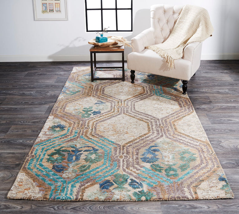 media image for Amreli Hand Tufted Tan and Teal Rug by BD Fine Roomscene Image 1 233