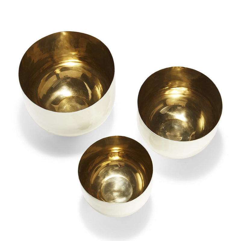 media image for set of 3 decorative hammered aluminum white lacquer bowls with gold base 1 215