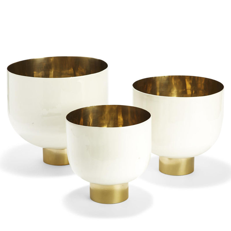 media image for set of 3 decorative hammered aluminum white lacquer bowls with gold base 2 284