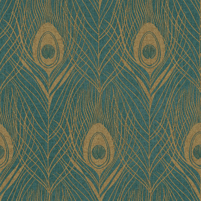 product image for Peacock Feather Motif Wallpaper in Yellow/Green/Metallic from the Absolutely Chic Collection by Galerie Wallcoverings 24