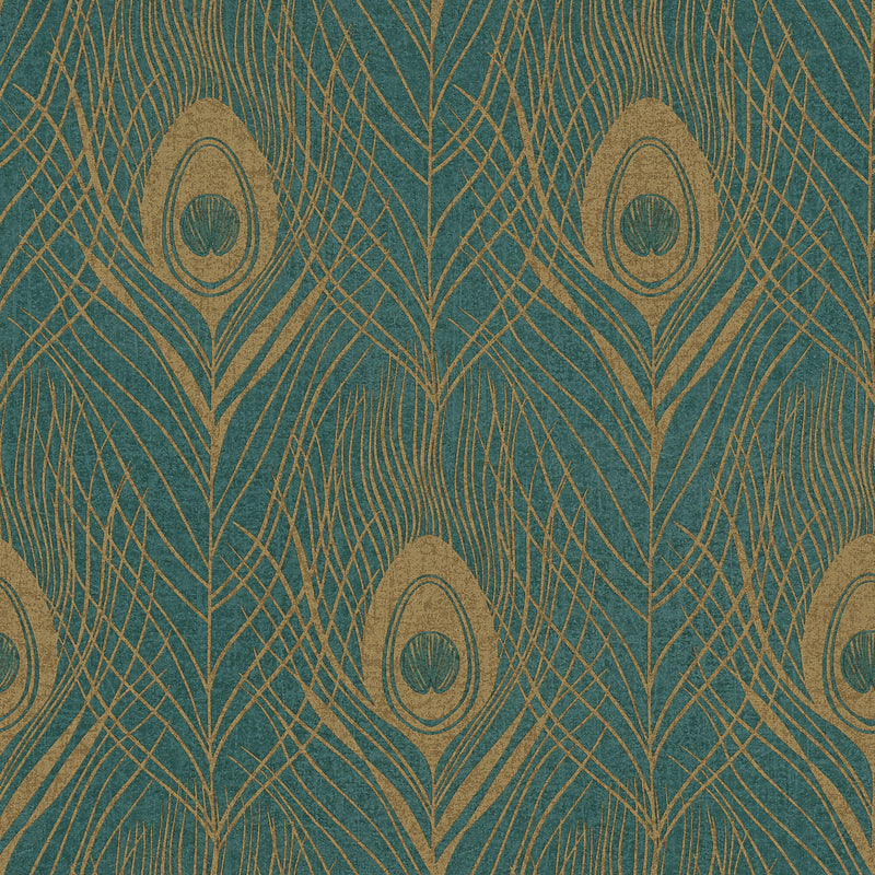 media image for Peacock Feather Motif Wallpaper in Yellow/Green/Metallic from the Absolutely Chic Collection by Galerie Wallcoverings 265