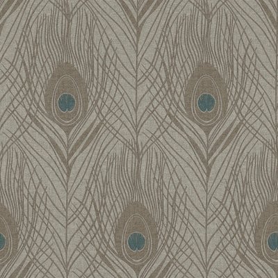 product image of Peacock Feather Motif Wallpaper in Blue/Brown/Grey from the Absolutely Chic Collection by Galerie Wallcoverings 565