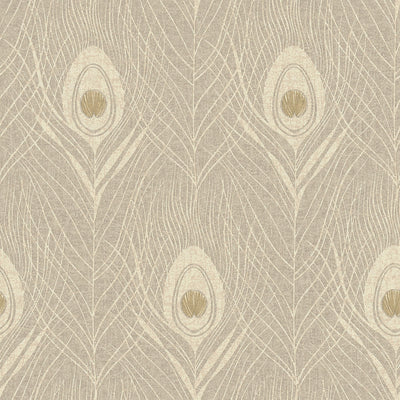 product image of Peacock Feather Motif Wallpaper in Beige/Grey/Metallic from the Absolutely Chic Collection by Galerie Wallcoverings 549