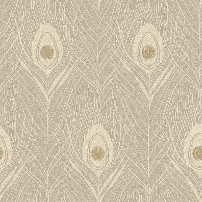 media image for sample peacock feather motif wallpaper in beige grey metallic from the absolutely chic collection by galerie wallcoverings 1 220