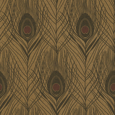 product image of sample peacock feather motif wallpaper in brown metallic black from the absolutely chic collection by galerie wallcoverings 1 568