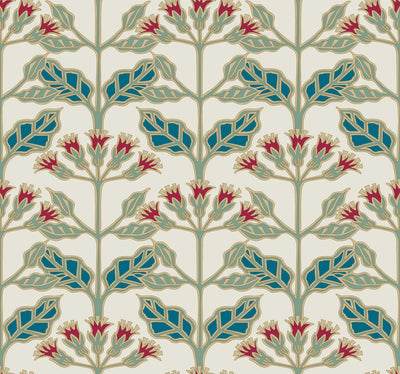 product image of sample tracery blooms cream multi wallpaper from the arts and crafts collection by ronald redding 1 573