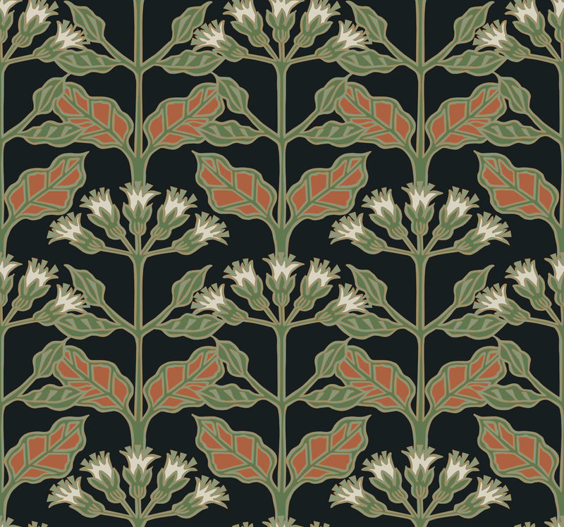 media image for Tracery Blooms Black/Multi Wallpaper from the Arts and Crafts Collection by Ronald Redding 271